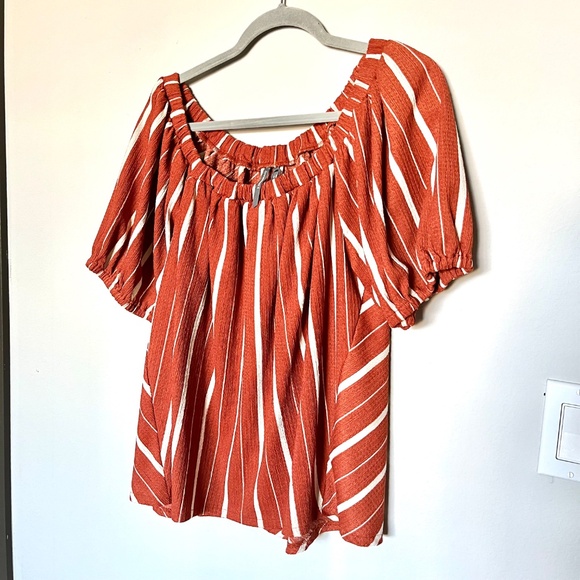 Anthropologie Elodie Off-Shoulder Top Terracotta Burnt Orange Stripes Size Large - Picture 3 of 8